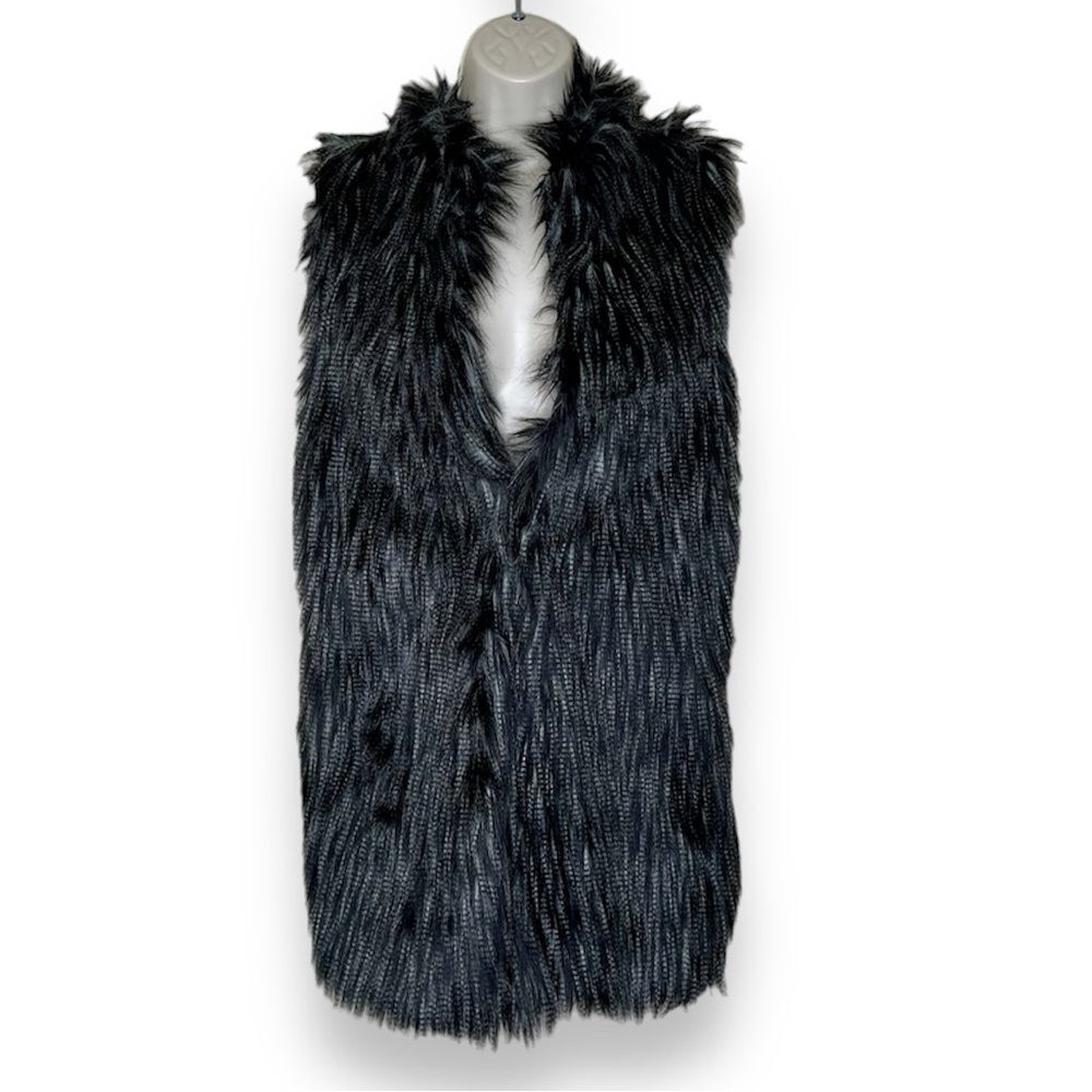 Adrianna Papell Black Gray Faux Fur Sweater Vest Two Hook Front Women Medium